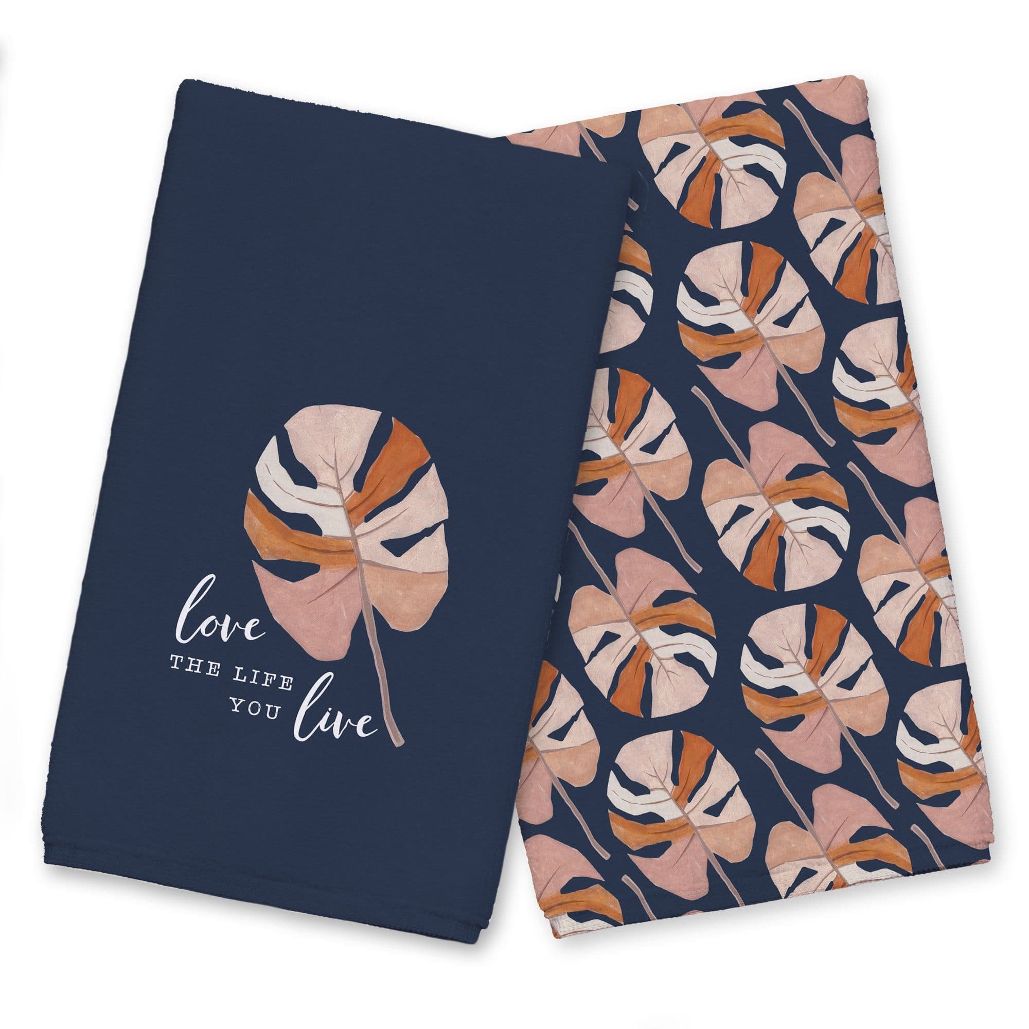 Color Block Tropical Leaf Tea Towel Set